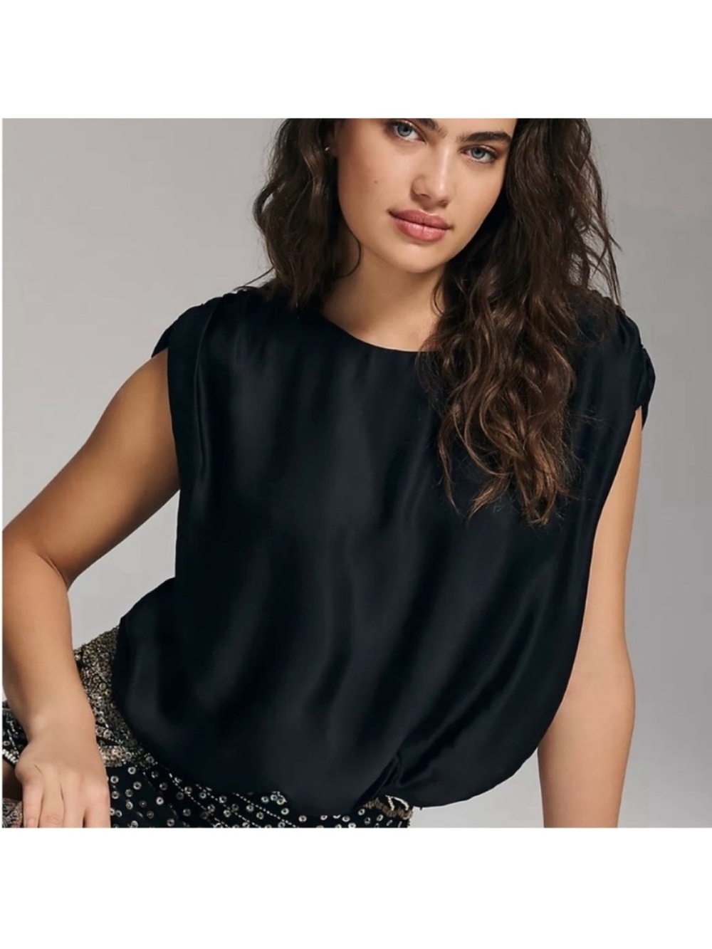 Anthropologie Black Silky Boatneck Elegant Blouse Medium NWT